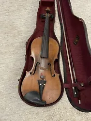 Old Antique Joh. Bapt. Schweitzer Labeled German Violin 4/4 in Case with Bow. 3 splits on face.
