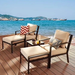 【Easy to Assemble】2 single chairs, 2 back cushions, 2seat cushions, 2 ottomans,1 coffee table set is easy to...