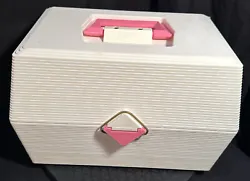 VTG Caboodles 2700 Make Up Nail Polish Organizer Case White Pink 80s USA Made.