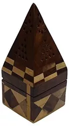 Hand carved wooden temple burner for cone incense. Can also be used with incense charcoal for resin incense. Leather...