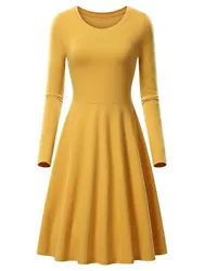 This long sleeve dress is made of t-shirt material and features a flared, flowy skater skirt. It hits just above the...