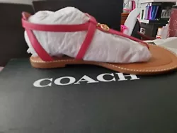 Brand new* Authentic Coach Lydua Leather Sandals in Size 9... Hyacinth (pink) with Gold hardware