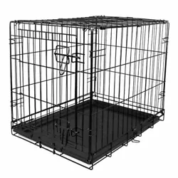 Includes a divider for housing 2 smaller dogs. Removable tray. Folds flat for easy transport and storage.