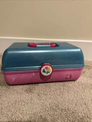 Unused & perfectly clean Caboodles Makeup Case in Glitter Blue & Marbled Pink Model 5626.Tiered makeup case with mirror...