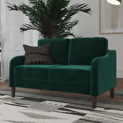 2-Seater Loveseat Sofa, Small Modern Couch, Green Velvet. Simple modern design with curved armrests and soft velvet...