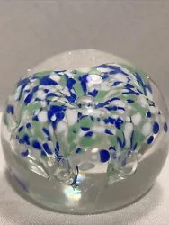John Gentile Paperweight Floral Bubbles Green Blue White Art Glass Marked3”Used…Excellent Condition…No chips or...