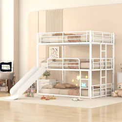 Solid material makes this modern style bunk bed be more steadily. Both the top bed and the middle bed have 20 steel...