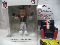 NEW ENGLAND PATRIOTS RECLINING CHAIR FOCO CHRISTMASS ORNAMENT & MASCOT ORNAMENT. Condition is New. Shipped with USPS...