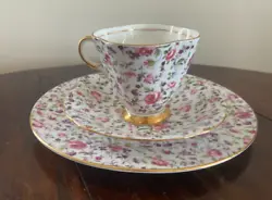 Up for your consideration Clarence Bone China Chintz Pink Purple Shelly Floral Luncheon Set.