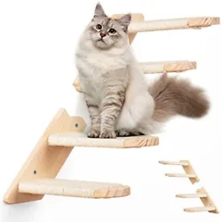 BEBOBLY Cat Climbing Shelf Reversible Wall Mounted Cat Stairs Ladder, Four Step Cat Stairway with Eco-Friendly Sisal...