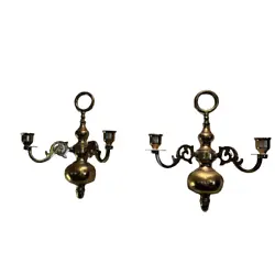 Georgian Style Cast Brass Candle Holder Oval Wall Sconces Set of Two.