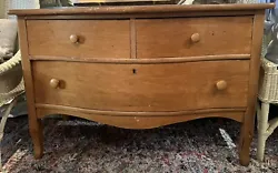 Antique Curved Front Wood Dresser with 3 (three) Drawers. Appears to be made in the USA in a country French atyle....