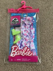 Barbie JURASSIC WORLD Fashion Pack Polka Dot & Dino Romper, Shoes and Necklace - Brand New.