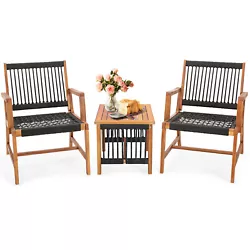 Color: Black and Natural  Material: Acacia Wood, Plastic Rope  Dimension of Each Chair: 29.