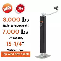 HEAVY-DUTY STRENGTH. EASY OPERATION. This heavy-duty trailer tongue jack features a top-wind handle for easy operation....