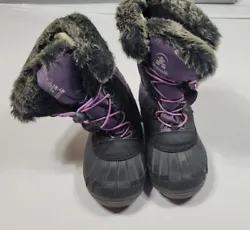 Kamik Frosty Lake Purple Winter Snow Boots Youth Size 1 Faux Fur Waterproof.  Decent looking shape, up close some...