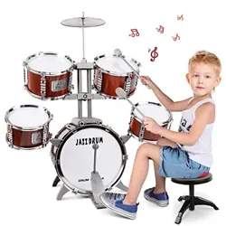 【Drum Set for Kids Ages 3-5】Who wouldnt jump for joy after unwrapping this drum set?. She can play on her own to...