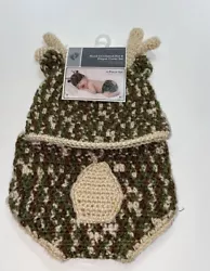 Hand Crocheted Diaper Cover & Cap ~ Infant Baby Size 0-9 Months *DEER* NWT. Hand Crocheted camo baby cap with antlers...