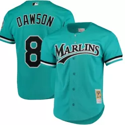 The left sleeve is the stitched on Marlins team emblem. Authentic MLB Baseball Jersey. Stitched on front team...