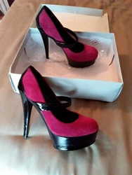 Jessica Simpson platform heels 8.5 hot pink suede & black patent pumps. Originally $50.  very good pre owned...