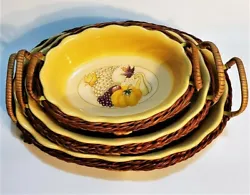 Butternut colored baking dishes have cornucopia design with scalloped edge. All handles are intact. Perfect for food...