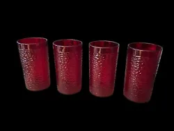 4 VTG Carlisle Crystal Ruby Red Restaurant Cups 12oz Soda 5517 USA Pebble OpticNew, unused. They were still in original...
