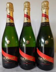 Ensemble de 6 Champagnes Mumm Cordon Rouge avec niveaux, étiquettes et coiffes ok.