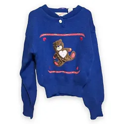 VINTAGE The Eagle’s Eye Sz: 7-8 Blue Embroidered Bear Ugly XMAS Knit Sweater.
