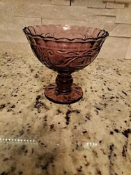 Mid Century Amethyst Purple Scalloped Edge Glass Compote Pedestal Candy Dish.  No chips
