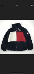Tommy Hilfiger Womens Sherpa Jacket Color blocked Logo Outwear Size S. Condition is 