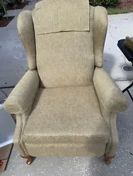 Ethan Allen Vintage Light Green Queen Anne Reclining Wing back Chair—Newly Re-Upholstered Chair. Moving.
