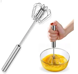 Stainless Steel Whisk Semi-automatic Press Whisk, Wire Whisk, Hand Push Rotary Blender, Mixer Egg Beater, Whisk for...