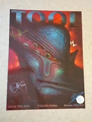 This listing is for a Tool concert poster for their show on March 15th, 2022 in Kansas City. Signed by all four members...