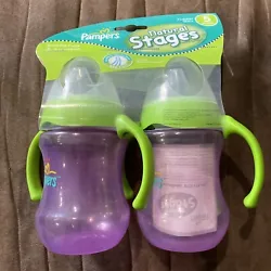 Pampers Natural Stages Stage 5 Purple Drinking Cups 9oz 18m+ New 2 Pack Toddler.