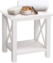 Shower Bench Waterproof - Bathroom Stool with Storage Shelf - Wood Style Bathroom Bench - Small Shower Stool for...