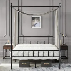 ROMANTIC&STYLISH: This metal-framed bed showcases clean lines and four canopy posts, bringing a romantic and inviting...
