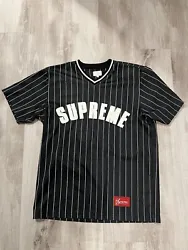 Supreme Pinstripe Baseball Black Jersey In A Size L. Great condition !! With FREE SHIPPING !!