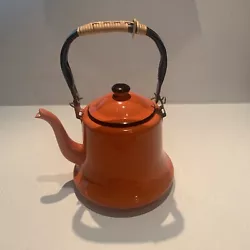Vintage MCM Orange Baked Enamel Ware Tea Pot Kettle by OTO Japan MOD KITCHEN. Selling as is as found condition from a...