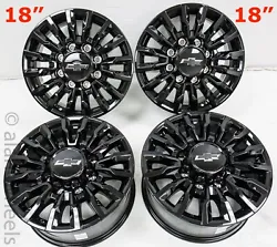 New Set of FOUR (4) Chevy Silverado (also fits GMC Sierra) 2500/3500 Factory OEM 18” Gloss Black Aluminum Wheels....
