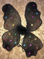 This is a cute set of black wings with bright colorful stars in glitter all over them. they have a strong wired edge on...