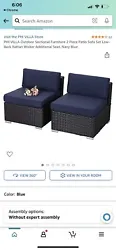 PHI VILLA Rattan Wicker Sofa Chair Set of 2 with Blue Cushions fit Outdoor Patio.