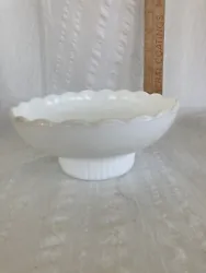Vintage Milk Glass Bowl E O Brody Co. Cleveland Ohio M2000 Scalloped Edge footed.