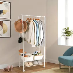 Metal clothes rack with 2-tier storage rack, 8pcs hangers and 1 hanging rail great for apartments, small condos,...