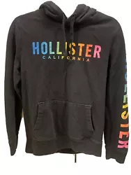 Hollister Hoodie Long Sleeve Sweatshirt Black Rainbow Size S.