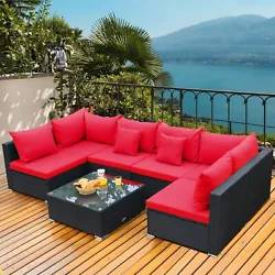 Are you looking for a sofa set for your outdoor space?. Our 7 pieces rattan sectional set will be your best choice....