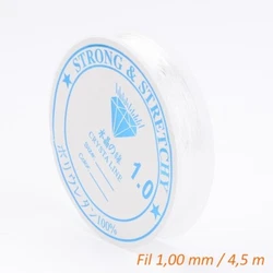 Bobine de fil Crystal blanc transparent de 1,00 mm. Bobine de : 4,5 m. Fil élastique très résistant pour la...
