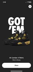 Nike Air Jordan 4 Retro thunder Unreleased 2023 Size 10 SNKRS pre order Mens. Will ship immediately upon payment!
