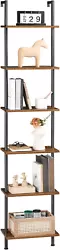 DIY Ladder Shelf, 6-Tier Wooden Wall Mounted Bookshelf, Narrow Bookcase, Display Shelf, Storage Rack, Plant Stand, for...