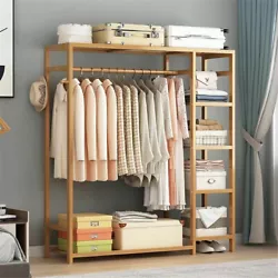 Heavy Bamboo Open Wardrobe Closet Garment Rack Clothing Hanging Organizer Shelve.