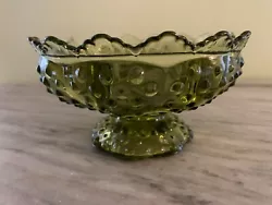 COLONIAL GREEN HOBNAIL. PRETTY FENTON CANDLE HOLDER FLOWR HOLDER. MARKED WITH FENTON LOGO.
